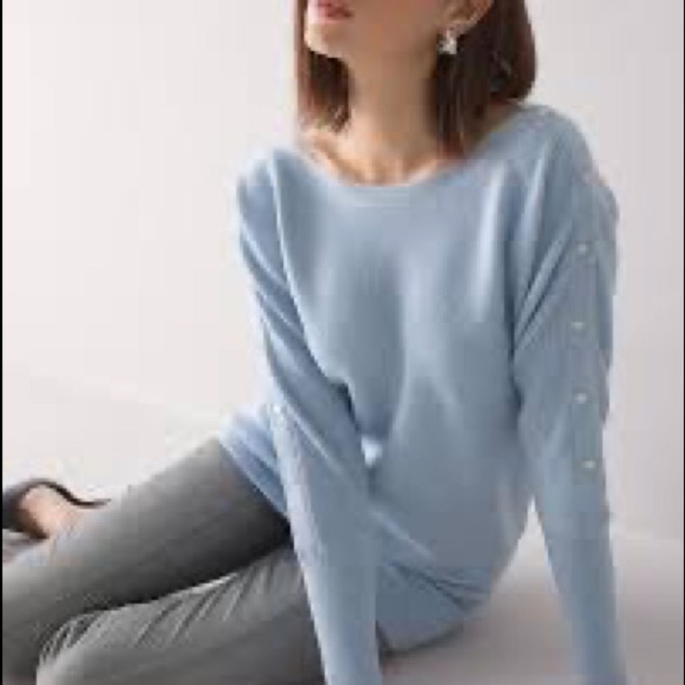 White House Black Market NWT Boat Neck Snap Tunic Sweater Heather Indigo Sz XS - Picture 1 of 7